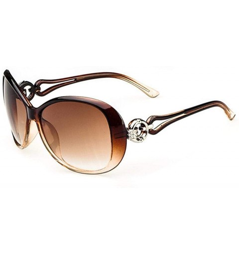 Oval UV400 Sunglasses for Women Vintage Big Frame Sun Glasses Ladies Shades - Coffee - C1196M60ESI $8.56