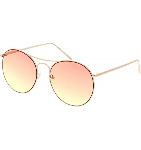 Round Oversize Metal Double Nose Bridge Round Gradient Flat Lens Aviator Sunglasses 65mm - Gold / Orange Yellow - CS183X66MU6...