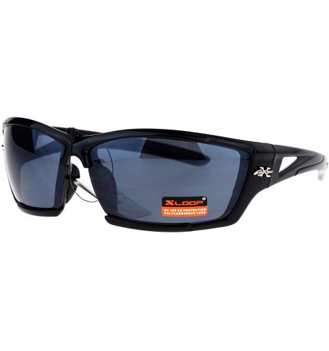 Wrap Xloop Mens Sports Sunglasses Wrap Around Rectangular Frame UV 400 - Black - CJ18564KZWW $10.64