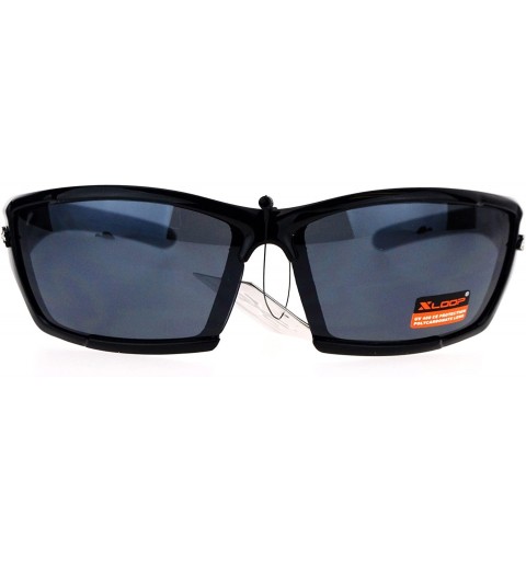 Wrap Xloop Mens Sports Sunglasses Wrap Around Rectangular Frame UV 400 - Black - CJ18564KZWW $10.64