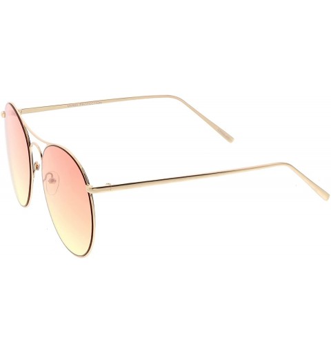 Round Oversize Metal Double Nose Bridge Round Gradient Flat Lens Aviator Sunglasses 65mm - Gold / Orange Yellow - CS183X66MU6...