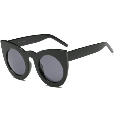 Round Women Round Cat Eye Oversized Fashion Sunglasses - Black - CI18WU8OXOG $17.39
