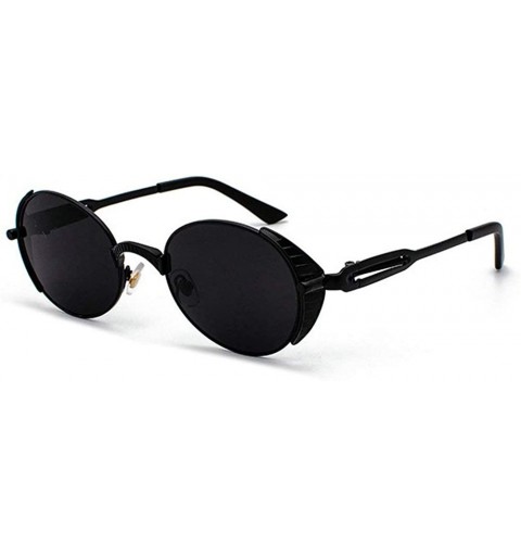 Oval Vintage Oval Sunglasses Men Women Fashion Metal Frame Punk Style Glasses UV protection - Black - C41925K9CDK $24.19