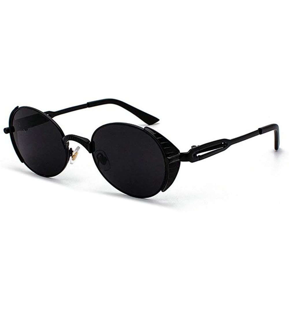 Oval Vintage Oval Sunglasses Men Women Fashion Metal Frame Punk Style Glasses UV protection - Black - C41925K9CDK $13.55