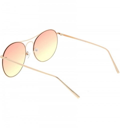 Round Oversize Metal Double Nose Bridge Round Gradient Flat Lens Aviator Sunglasses 65mm - Gold / Orange Yellow - CS183X66MU6...