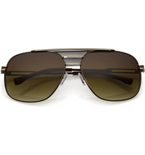 Square Oversize Perforated Triple Crossbar Square Lens Aviator Sunglasses 60mm - Brown Gold / Amber - CK187RLYS0S $30.67