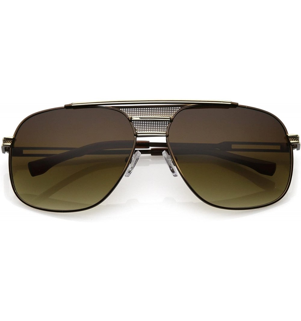 Square Oversize Perforated Triple Crossbar Square Lens Aviator Sunglasses 60mm - Brown Gold / Amber - CK187RLYS0S $11.18