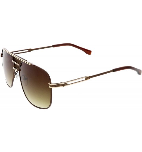 Square Oversize Perforated Triple Crossbar Square Lens Aviator Sunglasses 60mm - Brown Gold / Amber - CK187RLYS0S $11.18