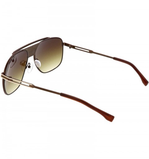 Square Oversize Perforated Triple Crossbar Square Lens Aviator Sunglasses 60mm - Brown Gold / Amber - CK187RLYS0S $11.18