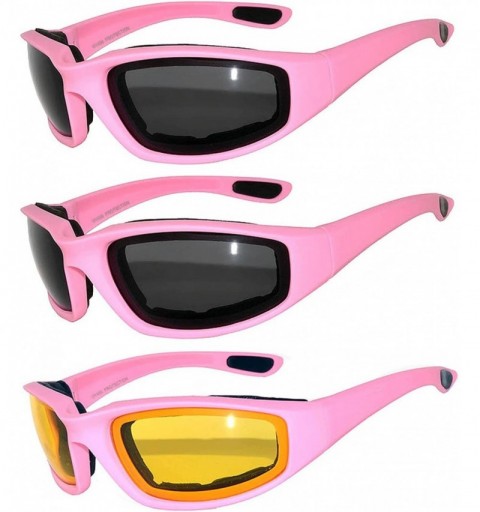 Goggle Set of 3 Pairs Pink Motorcycle Padded Foam Glasses Smoke Yellow Lens - CR17YD79QN5 $14.30