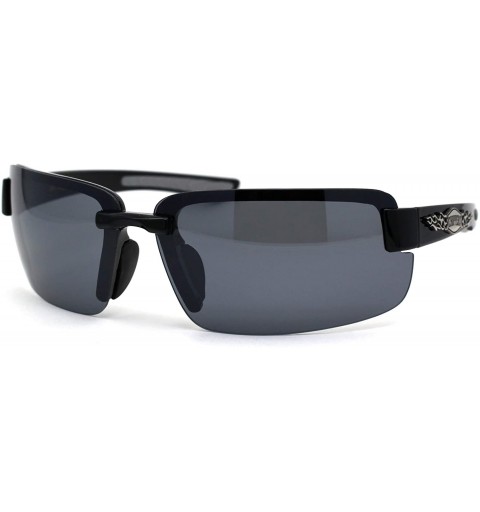 Rimless Mens Biker Exposed Lens Rectangular Motorcycle Sunglasses - Black Grey Black - CI195E7D2SK $10.03
