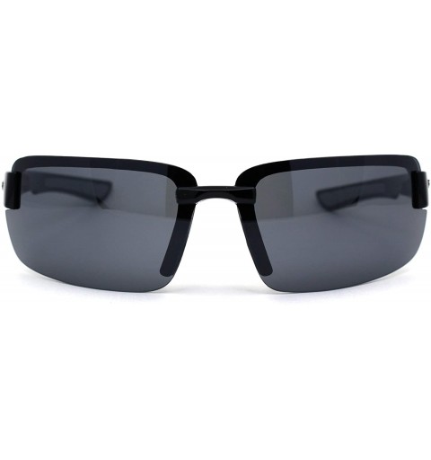 Rimless Mens Biker Exposed Lens Rectangular Motorcycle Sunglasses - Black Grey Black - CI195E7D2SK $10.03