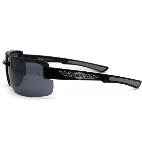 Rimless Mens Biker Exposed Lens Rectangular Motorcycle Sunglasses - Black Grey Black - CI195E7D2SK $10.03