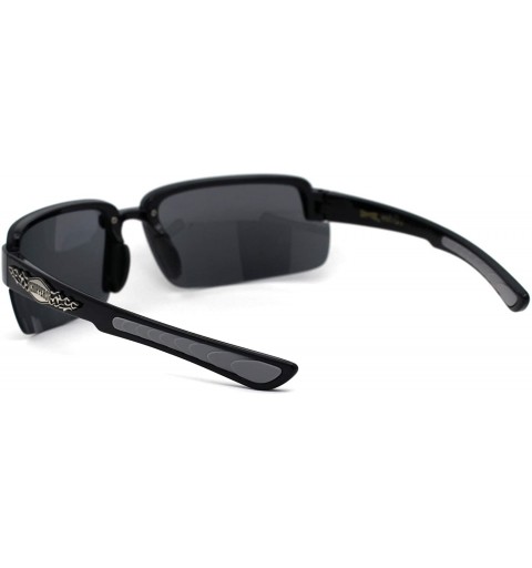 Rimless Mens Biker Exposed Lens Rectangular Motorcycle Sunglasses - Black Grey Black - CI195E7D2SK $10.03
