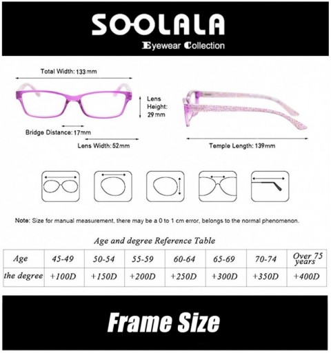 Rectangular 3 Pairs of Patterned Ladies' Quality Spring Hinge Reading Glasses with Pouch - 5 Pairs Value Pack in Purple - CW1...