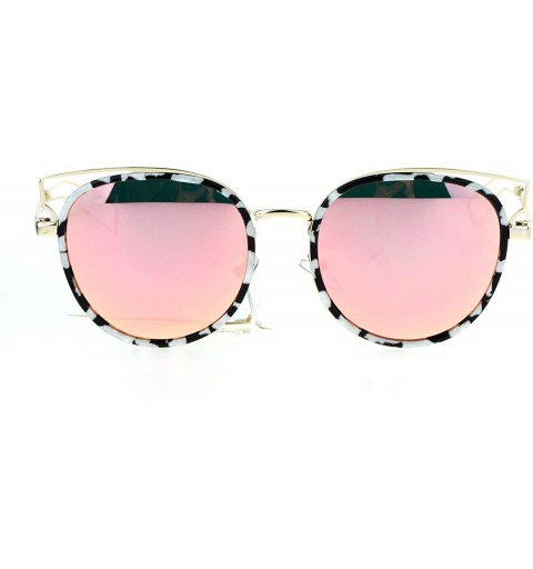 Round Womens Trendy Fashion Sunglasses Round Cateye Double Frame UV 400 - Black White (Pink Mirror) - C2185RWT2SQ $13.73