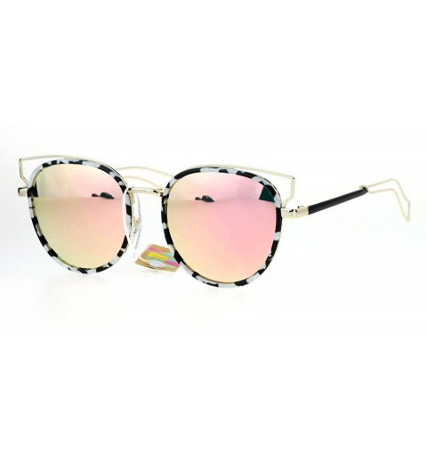 Round Womens Trendy Fashion Sunglasses Round Cateye Double Frame UV 400 - Black White (Pink Mirror) - C2185RWT2SQ $13.73