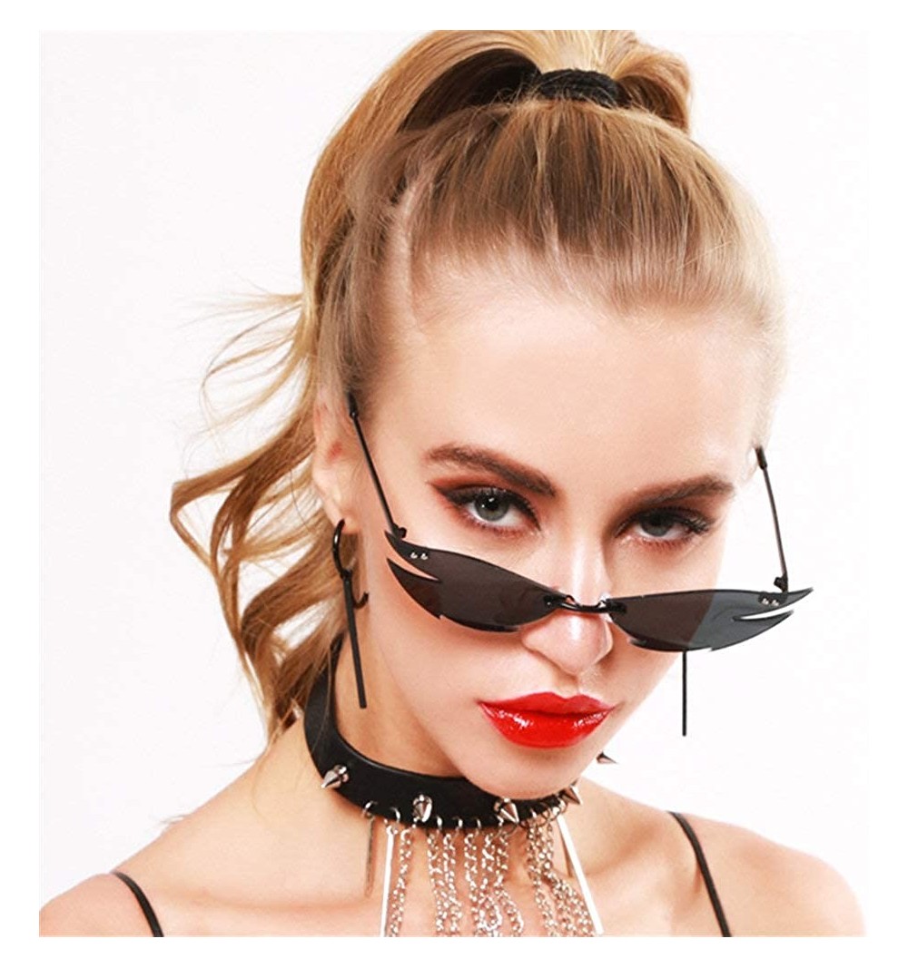 Rimless New Rimless Sunglasses Women Fashion Vintage Unique Cat Sun Glasses Female Red Black Mirror Shades UV400 - Black - CH...