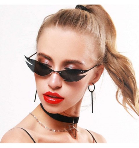 Rimless New Rimless Sunglasses Women Fashion Vintage Unique Cat Sun Glasses Female Red Black Mirror Shades UV400 - Black - CH...