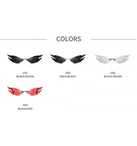 Rimless New Rimless Sunglasses Women Fashion Vintage Unique Cat Sun Glasses Female Red Black Mirror Shades UV400 - Black - CH...