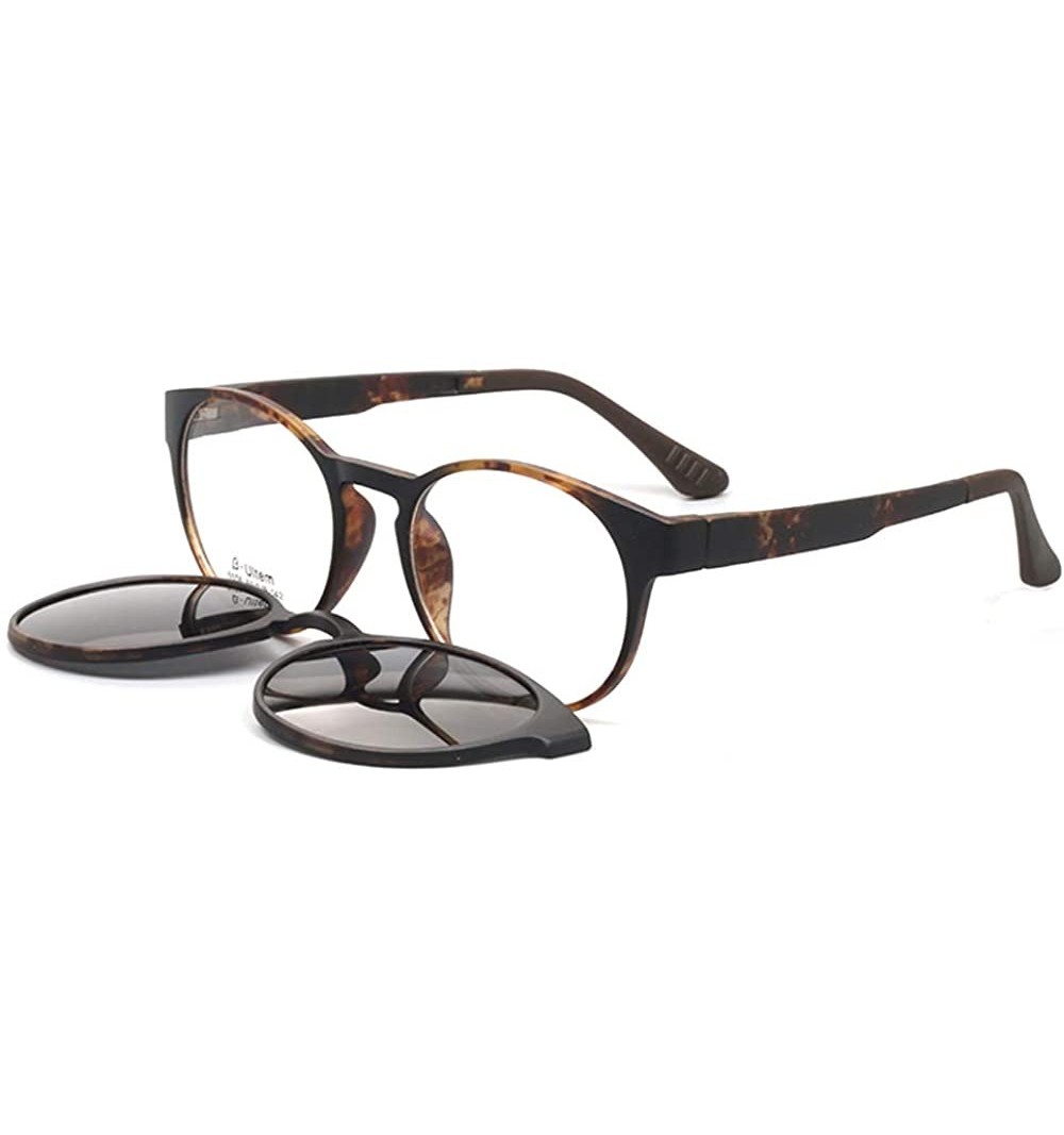 Round Round Magnetic Clip-On Polarized Unisex Sunglasses Rx-able Eyeglass Frames - Brown - CW18SQLYRSG $28.44