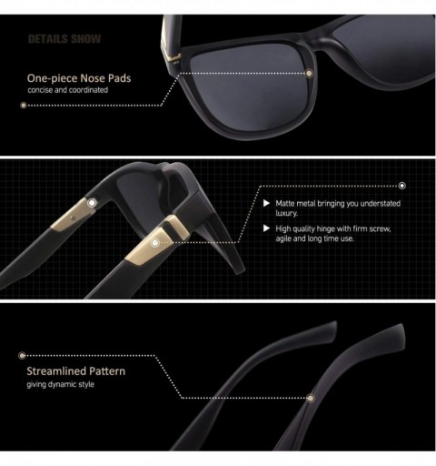 Square Polarized Sunglasses for Women and Men-HD Lens Glare-Free-100% UV Protection M44 - Matte Black Frame Black Lens - CM18...