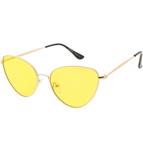 Cat Eye Womens Slim Metal Arms Color Tinted Flat Lens Cat Eye Sunglasses 53mm - Gold / Yellow - CK187DT2S0S $8.84