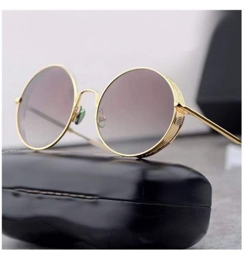 Round Classic Round Metal Sunglasses - Retro Fashion Eyeglasses for Women and Men (Color Gold/Brown) - Gold/Brown - C01997L9N...