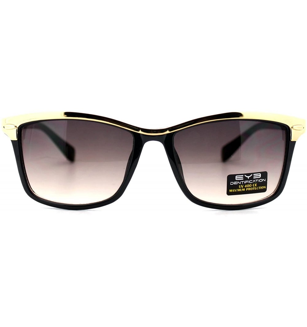 Rectangular Designer Fashion Womens Sunglasses Rectangular Metal Top Frame UV 400 - Black Gold (Smoke) - C6188ULIUT9 $8.03