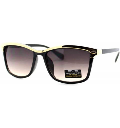 Rectangular Designer Fashion Womens Sunglasses Rectangular Metal Top Frame UV 400 - Black Gold (Smoke) - C6188ULIUT9 $8.03