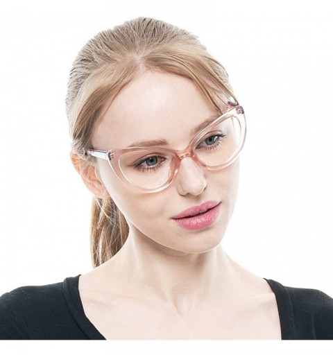 Cat Eye Womens Oversized Fashion Cat Eye Eyeglasses Frame Large Reading Glasses - 2 Pairs / Pink and Transparent Pink - CP18C...