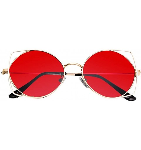 Cat Eye Sunglasses For Women - Cat Eye Eyewear Mirrored Flat Lenses Metal Frame Sunglasses Stylish Outdoor Eyeglasses - C018R...
