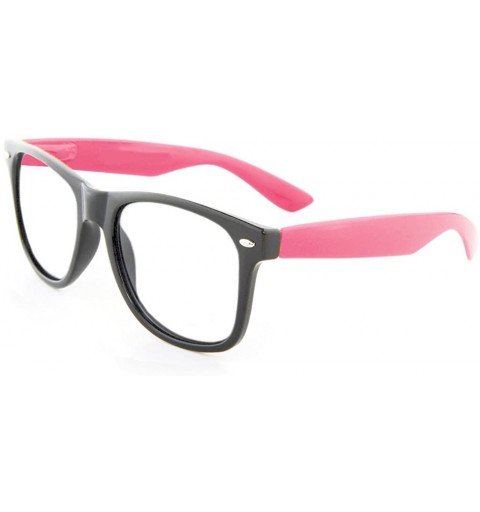 Wayfarer Fashion Glasses for Men Women Retro Pop Color Frame Clear Lens - Black/Pink - C0185XEKGOU $6.71
