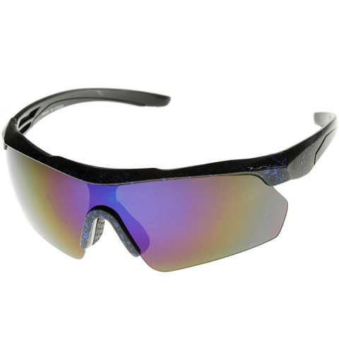 Semi-rimless Action Sports Half Frame Semi-Rimless Mirror Lens Sunglasses (Blue-Spotted) - CM11G5MKLNF $7.68