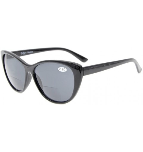 Cat Eye Cat-Eye Style Womens Bifocal Sunglasses Grey Lens +1.0 - Black/Grey Lens - C912N6F1T01 $8.54