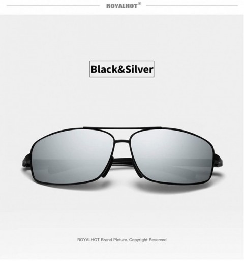 Rectangular Men Polarized Sunglasses Rectangle Aloly Frame Sun Glasses Driving Glasses 90091 - Black Silver - C218WWNCSXU $12.65