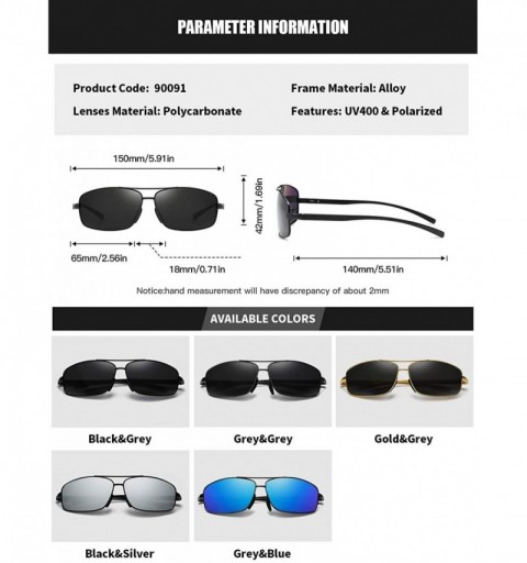 Rectangular Men Polarized Sunglasses Rectangle Aloly Frame Sun Glasses Driving Glasses 90091 - Black Silver - C218WWNCSXU $12.65