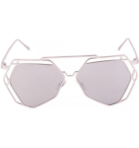 Cat Eye Twin-Beams Geometry Design Women Metal Frame Mirror Sunglasses Cat Eye Glasses - Silver - CS18XLM3O4I $5.64