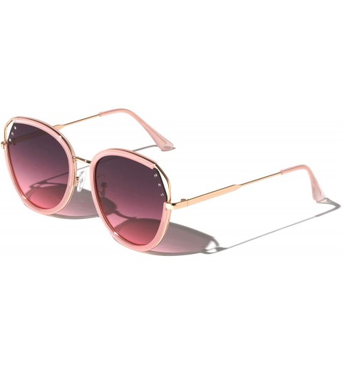 Round Round Cat Eye Rhinestone Corner Sunglasses - Blush Pink - CV1973ISTYQ $11.49