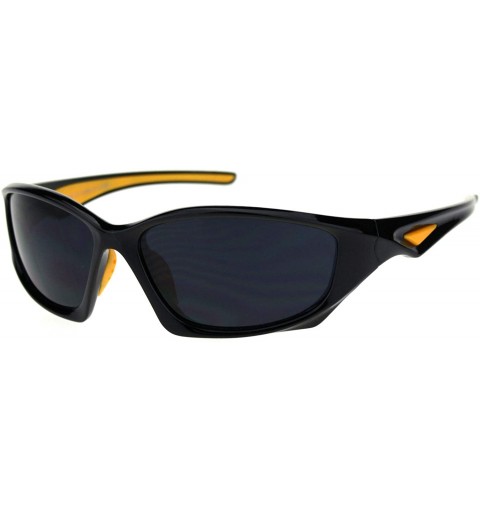 Oval Mens Classic 90s Aerodynamic Plastic Sport Warp Around Sunglasses - Black Yellow Black - C518RSR9ORI $23.60