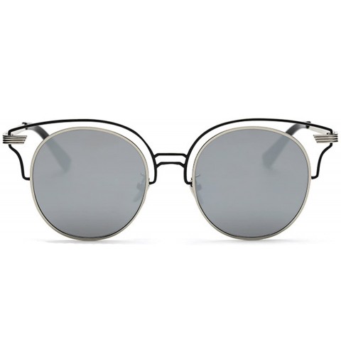 Rimless Women Stylish Retro Half Frame Circle Round Vintage Sunglasses - Silver_mirr_c2_86042 - CA11U2ARC73 $19.86