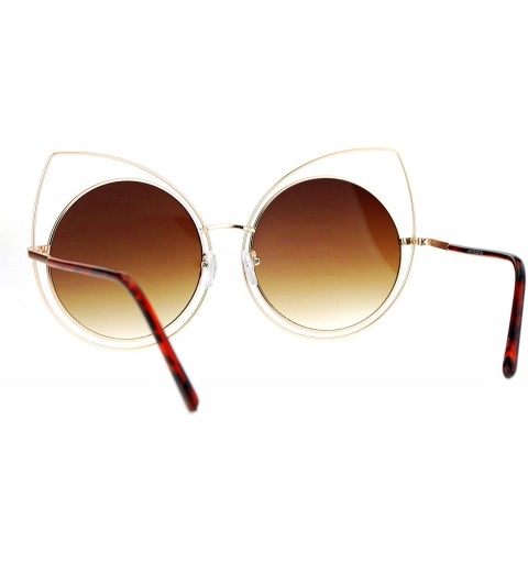 Round Super Oversized Womens Sunglasses Round Circle Cateye Double Frame UV 400 - Gold (Brown) - C5186OT8G6Q $14.98