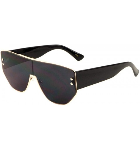 Oversized Oversized Flat Top One Piece Stud Geometric Shield Lens Sunglasses - Black - CT197YLUEN7 $11.74