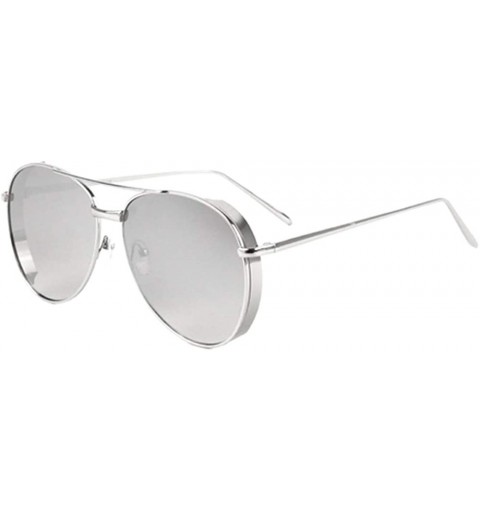 Shield Side Metal Lens Color Mirror Shield Round Aviator Sunglasses - Grey Silver - C5197YM9WYO $32.24