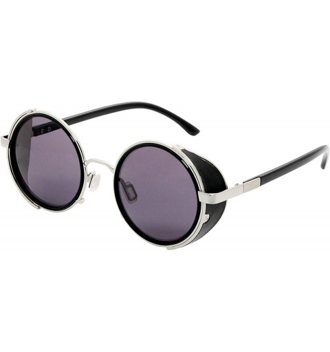 Goggle Steampunk Retro Round Metal Side Shield Circle Frame Sunglasses - Silver-black - CR18XTN9ALL $11.35