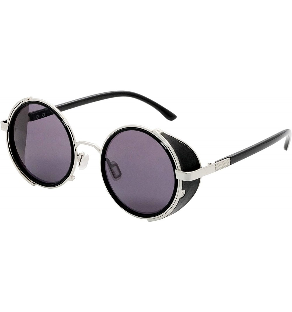 Goggle Steampunk Retro Round Metal Side Shield Circle Frame Sunglasses - Silver-black - CR18XTN9ALL $11.35