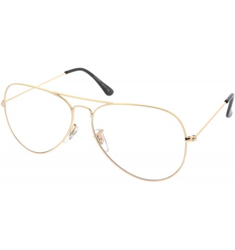 Aviator Retro Large Double Nose Bridge Slim Temple Clear Lens Aviator Eyeglasses 61mm - Gold / Clear - CE12NS1WWFM $12.72