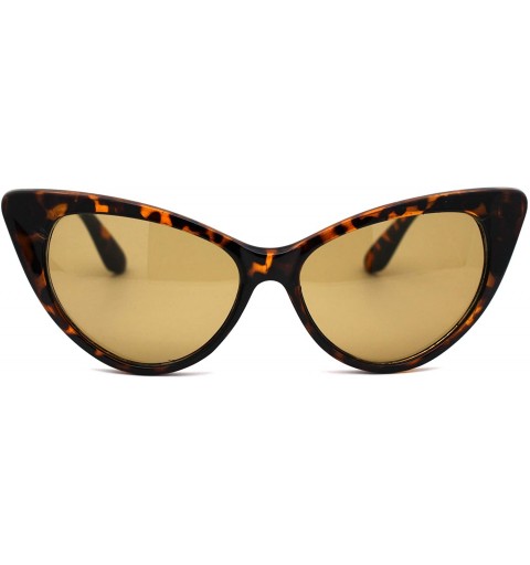 Cat Eye Womens Green Tempered Glass Lens Cat Eye Retro Sunglasses Tortoise Solid Brown - CK18A9HXDIC $8.64