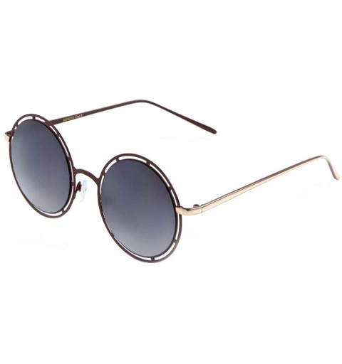 Round Flat Lens Round Metal Cut Pattern Frame Sunglasses - Smoke Brown - C01907RZOLO $26.56