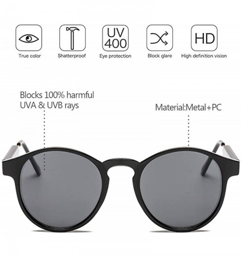 Round Small Round Sunglasses UV400 for Women Men Vintage Fashion Eyewear - Black - Grey - CX18RSA6CQM $9.59